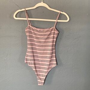 Privacy Please Cypress Metallic Thread Ribbed Striped Bodysuit Size Small